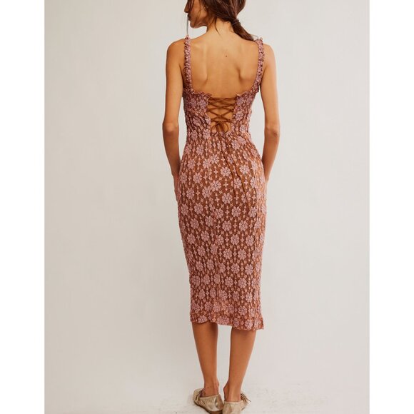 FREE PEOPLE Lucinda Lace Midi Dress / Ginger Combo - Picture 3 of 6